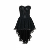 2 Pieces High-Low Hem Strapless Corset Dress with Lace Shrug without-Shoulder Design Lace-up Bustier and Skirt Set Waist Cinching Dark Romantic Outfit Ruffled Trim for Goth Enthusiasts, Young Adults, Photoshoots, Cosplay Events, Stage Performance
