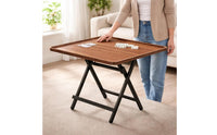 Rounded Corners X-Leg Folding Table Dark Brown Wood Grain Folding Table Portable Household Furniture No Assembly Needed