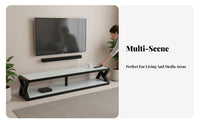 2 Pieces Tempered Glass Top Extendable TV Console with Coffee Table Modern design Lowsilhouette TV Cabinet Integrated Storage Drawers Living Room Furniture Rounded Corners for Apartment Dwellers, Families, Homeowners, Small Apartments, Bedroom