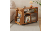 Solid Wood Mobile Side Table with Shelves Compact Rolling Side Table Space-Saving Rolling Utility Cart Multipurpose for Homeowners