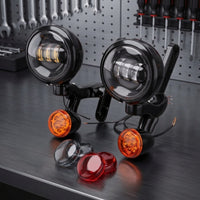Motorcycle Light Bracket with Lens Covers Aluminum Alloy Fog Light Bracket with Turn Indicators LED for Motorcycle Owners, Night Riding