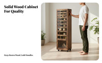 Wooden Tea Cabinet Solid Wood Organizer Cart Glass Panel Multi-drawer Rolling Cabinet Aesthetic Construction Suitable for Collectors Living Room Home Office
