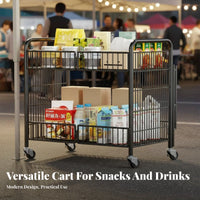 With Wheels Mobile Vending Trolley Easy Storage Foldable Market Cart Large Capacity Collapsible Display Rack Heavy Duty for Street Vendors, Small Business Owners, Homeowners, Outdoor Markets, Temporary Shops, Kitchen, Pantry