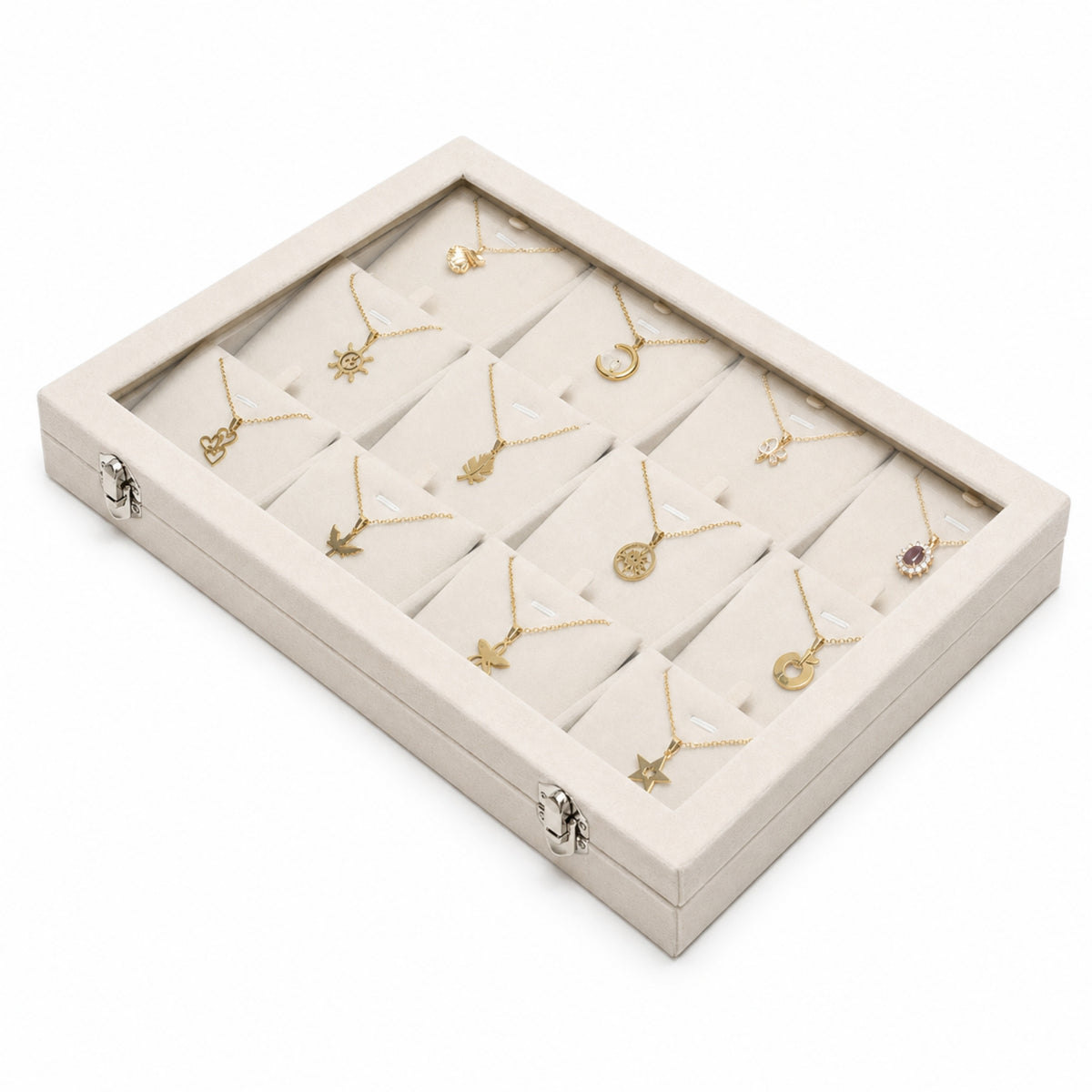 Dustproof Jewelry Box with Glass Lid Slim Jewelry Organizer Box Slim-Line Clear for Dresser, Vanity