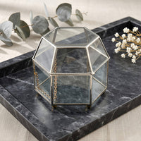Hexagonal Glass Box Hinged Lid Glass Terrarium Case Lidded Display Box Multipurpose Vintage Design Jewelry Organizer for Desktop
