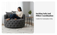 Tufted Rotating Armchair Round Barrel Shape Upholstered Rotating Chair Minimalist Aesthetic Plush Pad for Bedroom