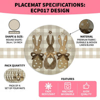 Round Easter Placemat Decorative Bunny Bunny Table Mat Seasonal Decoration Hare Motif Dining Mat for Holiday Decorators, Hosts, Kitchen, Restaurants