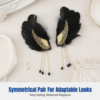 Victorian Celestial Feather Hairpin with Crystal Tassel, Korean Design