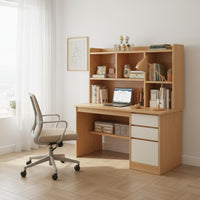 Solid Wood Core Study Desk with Bookshelf Multi-Functional Study Table with Bookshelf Sturdy Construction Student Desk Combo Space-Saving Design for Students, Teenagers, Bedroom