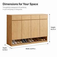 Nordic Wood Shoe Storage Cabinet, Ash Wood Finish Hallway Storage Unit, 35cm Deep Shoe Cupboard for Small Flats