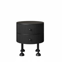Curved Corners Fluted Drawer Nightstand Modern Aesthetic Round Fluted 2-Drawer Cabinet Spacious Storage Bedside Table Scratch-Resistant Top for Homeowners, Apartment Dwellers, Interior Designers, Living Room, Small Areas, Home Office
