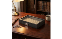Ebony-Grain Pen Display Box with Clear Lid Multi-Slot Pen Display Box Non-Slip Elegant for Collectors, Desk Organization, Office, Showcase Shelf