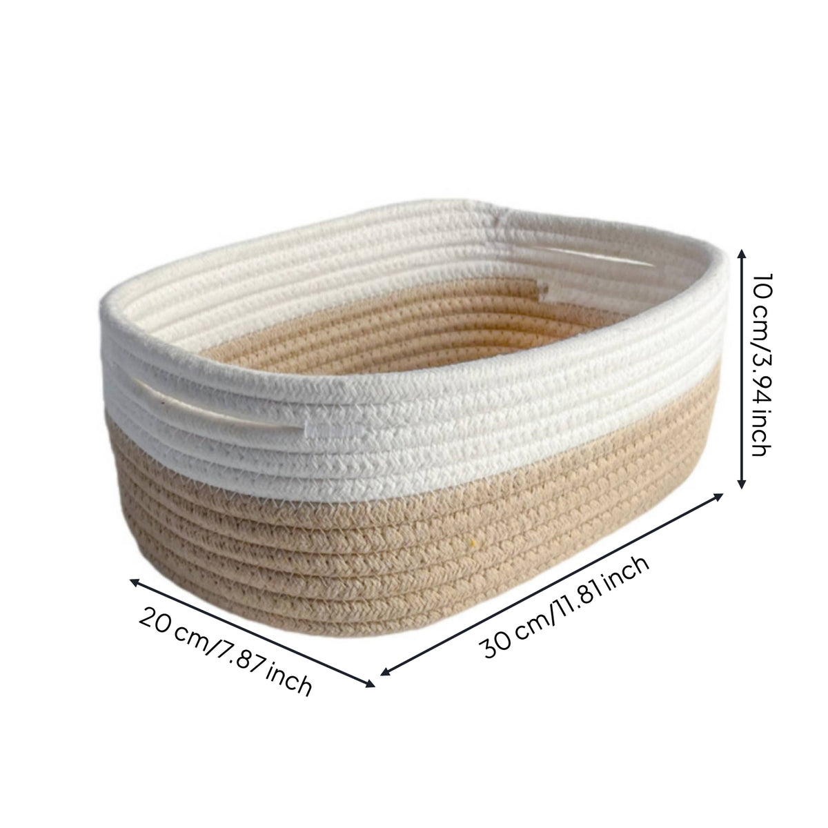 Two-Tone Woven Cotton Rope Basket Rounded Corners Cotton Rope Basket Soft Open-Top Organizer Bin Decorative