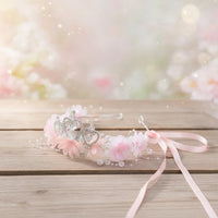 Floral Headband with Ribbons Princess-Style Flower Crown Headband with Flowers Sparkling Hair Accessory Dreamy for Children