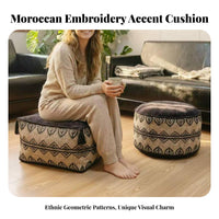 Removable Cover Moroccan Pouf Washable Embroidered Floor Cushion Soft & Comfortable for Homeowners, Renters, Bay Window, Bedroom, Meditation