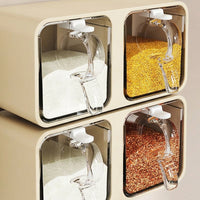 Wall-mounted spice organizer, 4 sections, with spoons and labels, moisture-resistant, beige