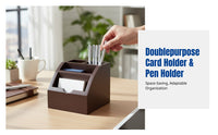 Wooden Business Card Holder, Multifunctional Pen Organizer, Desktop Office Accessory for Study, Business, Gift