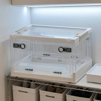 Latch Closure Front-Opening Storage Box Top Lid Folding Storage Box off-White-White