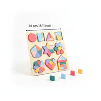 Removable Pieces Educational Shape Matching Board Hand Grasping Wooden Shape Matching Puzzle Board Colorful for Children