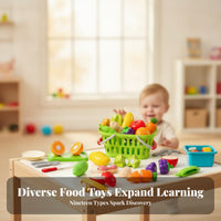 19 Pieces Reassembly Toy Fruit and Vegetable Set Green Handled Cutting Play Food Set Colorful Cutting Play Food Molded