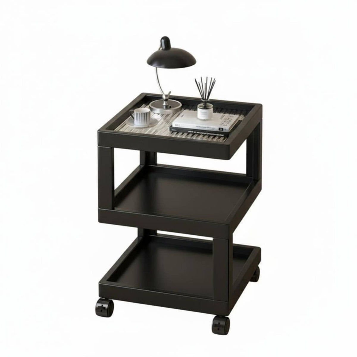 Compact Organizer 3-Tier Rolling Utility Trolley Minimalist Design 3-Tier Swivel Storage Stand Sturdy Construction Bedside Table Mobile with Wheels for Homeowners, Office Workers, Bedroom, Small Areas, Dorm Room, Bathroom