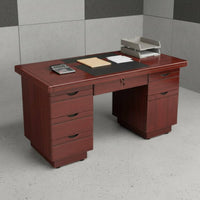 Lockable Drawer Wooden Writing Desk with Secure Wood Grain Finish Double Pedestal Desk Sturdy Construction Workstation Waterproof Surface for Personnel, Students, Study Room