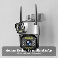 Twin Lens PTZ Security Camera Pan & Tilt Function Twin Lens Security Camera Weatherproof IP66 Waterproof for Home Exterior, Yard