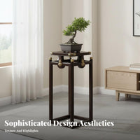 Chinese Design Oriental Flower Pedestal Zen Aesthetic Plant Stand Floor-Standing Home Furnishing Solid Wood Construction for Collectors, Living Room, Balcony, Entryway, Office