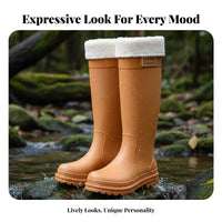 Drawstring Upper Rain Boots Non-Slip Sole women's Tall Rain Boots Fashionable women's Fashion Wellingtons for Adults, Commuters, Outdoor, Hiking