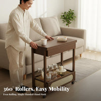 Foldable Design Folding Trolley Table Multi-Functional 2-Tier Rolling Organizer Space-Saving Utility Cart Multifunctional for Apartment Dwellers, Remote Workers, Homeowners, Living Room, Small Spaces, Bedroom, Home Office