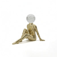 Abstract Figurine with Glass Head Sculptural Seated Figurine Ribbed Statue for TV Cabinet