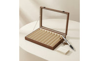 Wooden Pen Display Case with Glass Lid 10-Slot Pen Storage Box Transparent Desktop for Collectors, Enthusiasts, Desk, Office