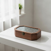 Wooden Box with Glass Lid Hinged Desktop Organizer with Glass Lid Dust-Proof