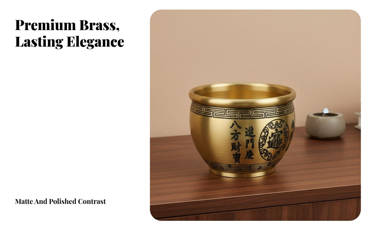 Brass Treasure Basin Auspicious Engravings Brass Treasure Bowl Feng Shui Wealth Bowl Fine Workmanship Feng Shui Wealth Pot