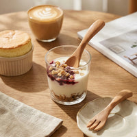 Wooden Dessert Spoon and Fork Set for Children, Small Ice Cream Spoon