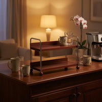 Two-Tier Mug Rack Space-Saving Wood and Steel Cup Organizer Countertop Mug Holder