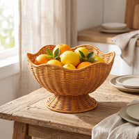 Imitation rattan Basket with Pedestal Handwoven Imitation rattanFruit Basket Round Bowl for Dining Table
