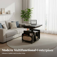 Height-Adjustable Coffee-to-Dining Table Sturdy frame transformable raiseTop Coffee Table Hidden Storage Rounded Corners