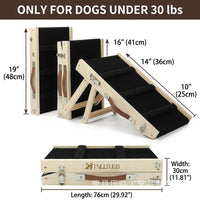 Dog Steps for Bed and Sofa with Adjustable Height Wooden Ramp, Pet for Small and Cats with Scratch Board, Feeding Tray Included