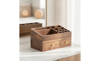 Makeup Organizer with Drawers Walnut Wooden Drawer Cabinet Double-Layer Desktop Organizer for Women, Vanity, Dressing Table, Bedroom Dresser