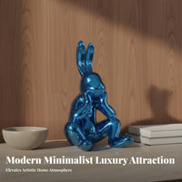 Electroplated Hare Figurine Light Luxury Modern Hare Sculpture Sleek Finish Sitting Bunny Ornament for Homeowners, Men, Show Flat, Bedroom, Office