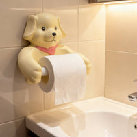 Punch-Drill-Effortless Installation Cartoon Dog Toilet Paper Holder Decorative Accent Puppy Toilet Roll Holder Resin Material Dog Themed Tissue Dispenser Sturdy Construction for Children, Kitchen