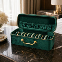 Bracelet Storage Case Zipper Closure Velvet Bracelet Box Gold-Tone Handle Travel-Friendly Jewelry Case