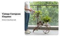 European design Tiered Plant Stand Floor-Standing 2-Tier Metal Plant Stand Indoor & outdoordoor Use Display Rack Space-Saving for Gardeners, Decorators, Homeowners, Balcony, Living Room, Patio, Corner