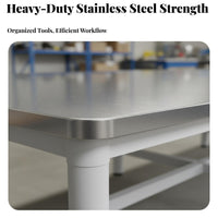 Heavy Duty Workbench High Load Capacity Heavy Duty Work Table Sturdy Construction Stainless Steel Workbench for Chefs, Mechanics, Warehouse, Basement