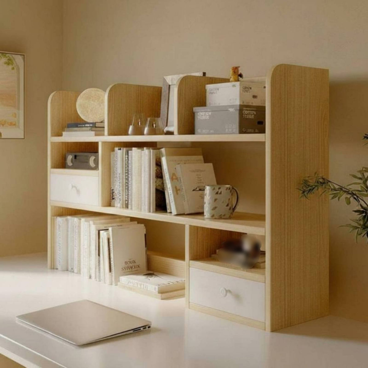 Desk Hutch Space-Saving Countertop shelving unit with Drawer Easy Assembly for Adults
