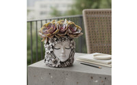 Resin Facial Planter Artistic Visage Flower Pot Hand-Painted Floral Resin Planter for Balcony, Outdoor, Desktop