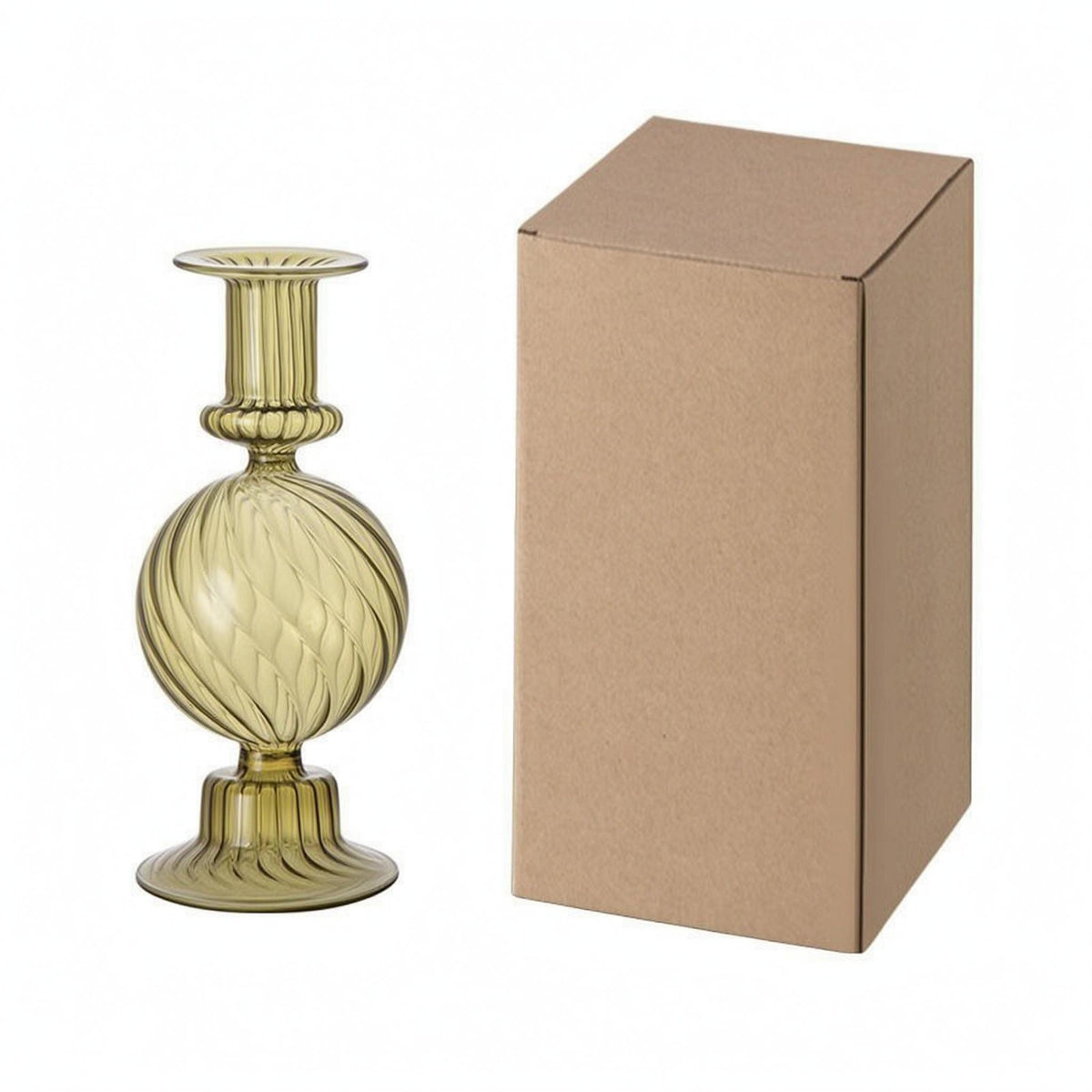 Glossy Finish Spherical Glass Candle Holder Translucent Ribbed Glass Candle Holder Broad Base Home Decor Narrow Top