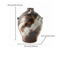 Ceramic Vase with Lug Handles Distressed Rustic Minimalist Ceramic Vessel Handhand-Painted Bedroom Decoration for Decorators, Guesthouse