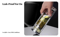 Double Wall Glass Cup Anti-Scald Double Wall Glass Tumbler Heat Resistant Portable Tea Steeper for Commuters, Office Workers, On the Go, Home, Car
